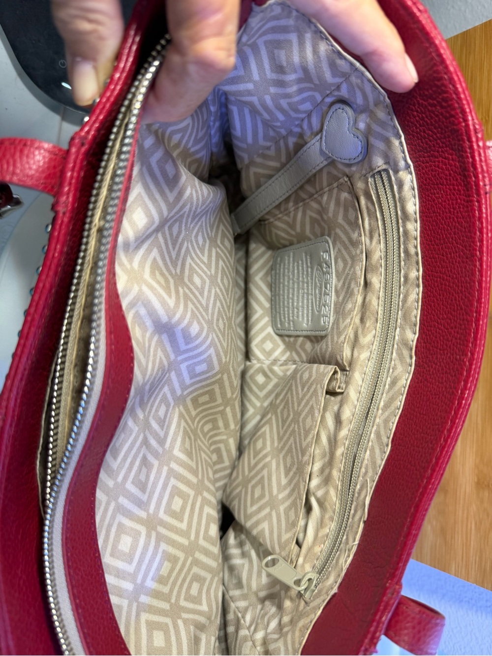 Brighton Red Studded Leather Tote Bag with Tassel and Heart charm - Picture 6 of 9